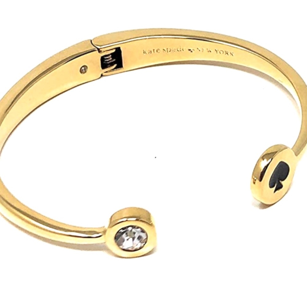 New Kate Spade Bracelet Spot The Spade Gold Tone Black Spade Crystal Open Hinge